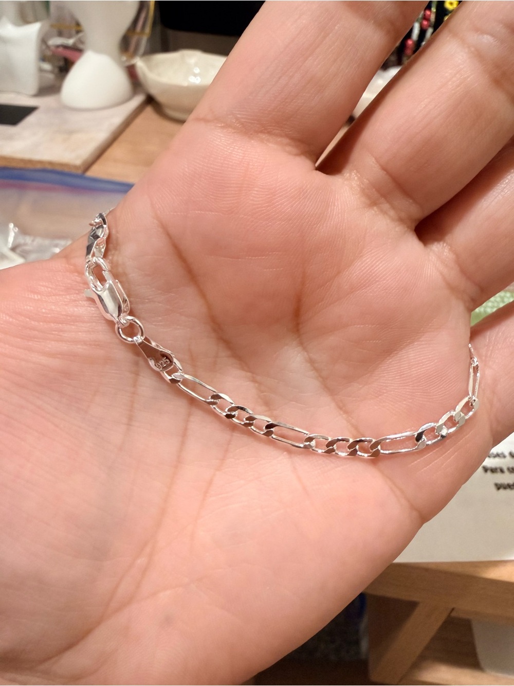 Sterling Silver Figaro Chain Bracelet - Silver